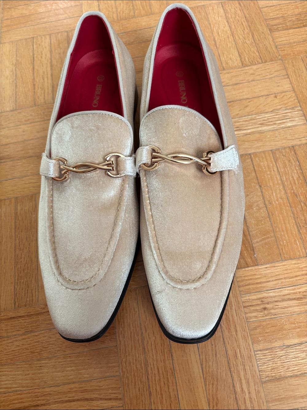 Bruno Marc. Beige Velvet Bit Loafers for Men NWOT